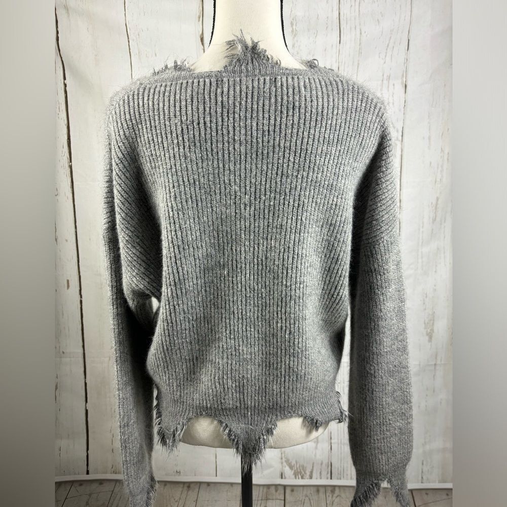 Dance & Marvel Destructed Distressed Gray Sweater V Neck - Picture 5 of 8